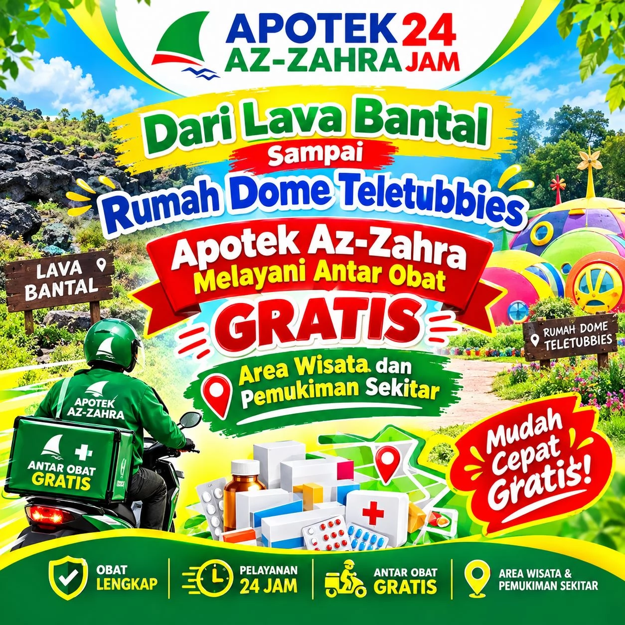 Dari Lava Bantal Sampai Rumah Dome Teletubbies, Apotek Az-Zahra Antar Obat Gratis Area Wisata dan Pemukiman